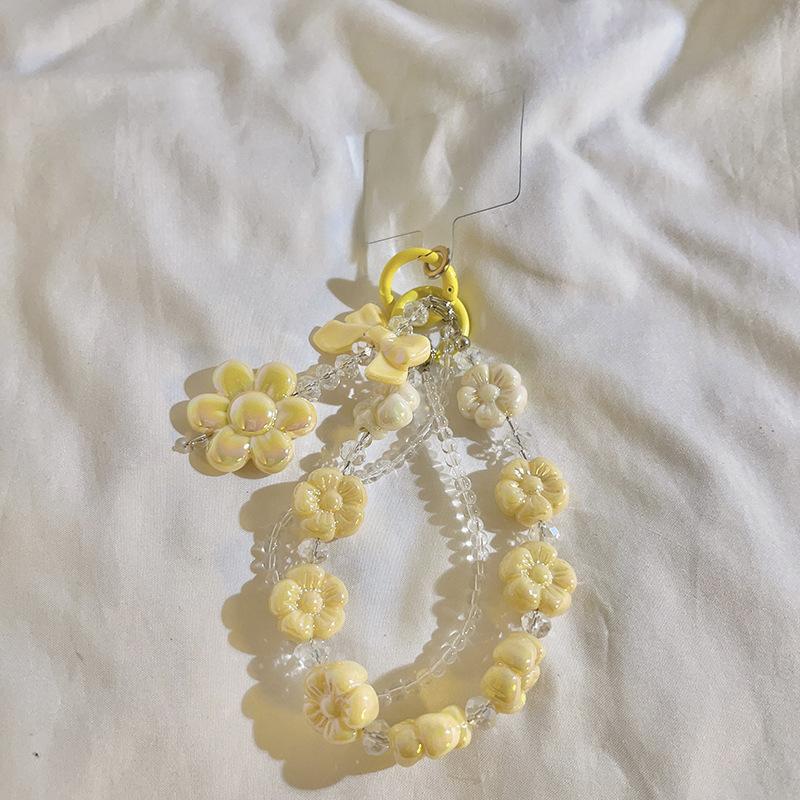 Bracelet de perles d'amour pour femmes, petit nœud en cristal frais, fleurs, amour, chaîne de téléphone portable, anti-chute, accessoires de coque de téléphone portable, DIY