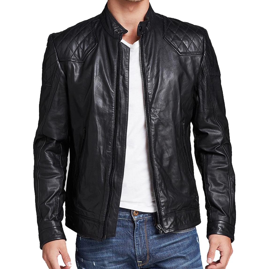 

SkinOutfit Men s Genuine Lambskin Black Leather Jacket Stylish Motorcycle Bomber Biker Outerwear MJ 126 XL чорний
