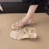 Fashion The 2025 Summer New Collection of Sandals Features A Rivet One-line Fashion Square Toe French Fairy Roman High Heels