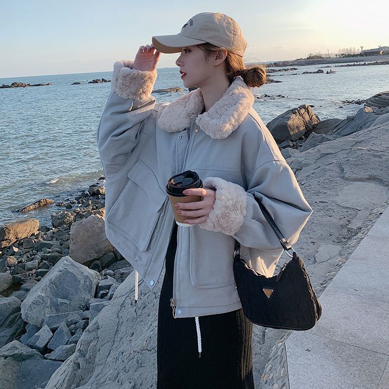Women's Winter Cotton Coat Youthful Parka Korean Style Thickened Short Lamb Wool Lined Padded Jacket