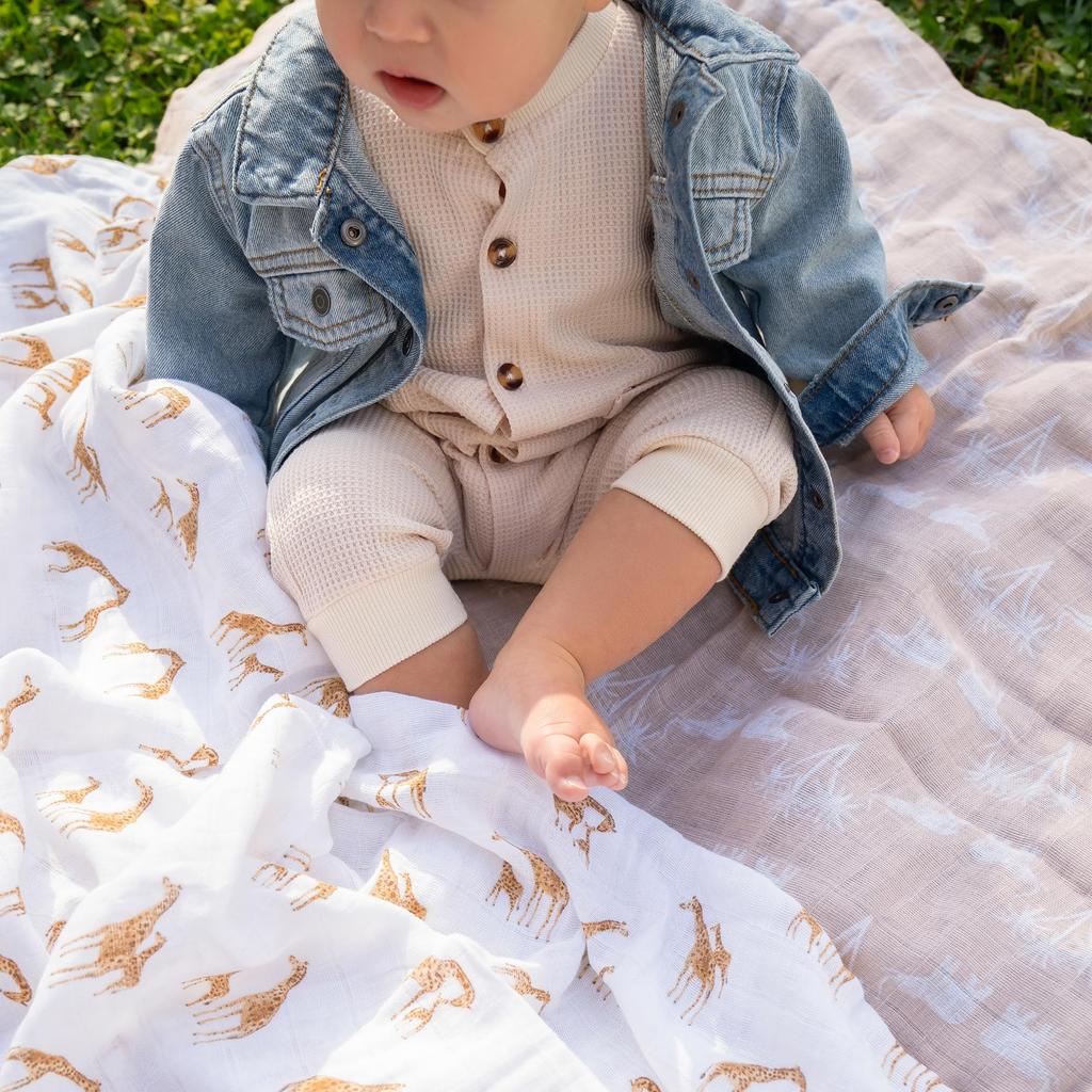 Aiden and Anay Set de 2 înfășături japoneze autentice din tifon pentru prevenirea plânsului de noapte pentru nou-născuți Cadou pentru bebeluși Safari Dreams înfășături organice ASWO20008 120 x