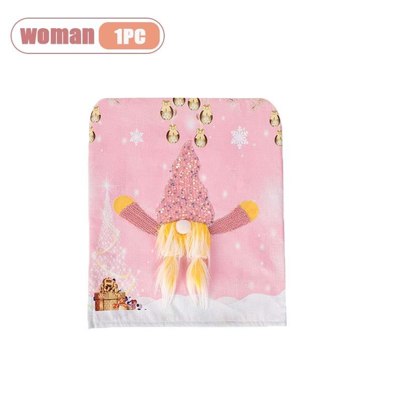 1-4PCS Christmas Gnome Chair Cover with Lights Pink Holiday Seat Slipcover for Dining Table Decor Home Party Gift Accessory