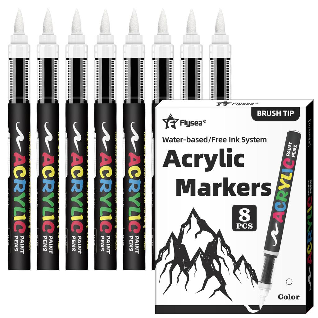 8 Stück Schwarz-Weiß Acrylfarben Marker Set, Große Tintenkapazität, Acrylmarker für Illustration, Skizzieren, Holz, Glas, Fab