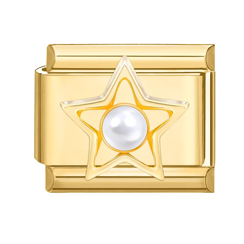 New Y2K Gold Color Butterfly Moon Bow Shell Star Pearl Pendant Italian Charm Link Fit 9mm Stainless Steel Bracelet DIY Making