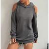 Autumn And Winter New Style Womenswear Solid Color Off Shoulder Hooded Fashion High End Casual Design Sense Sweatshirt
