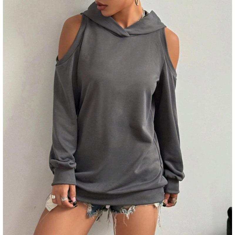 Autumn And Winter New Style Womenswear Solid Color Off Shoulder Hooded Fashion High End Casual Design Sense Sweatshirt