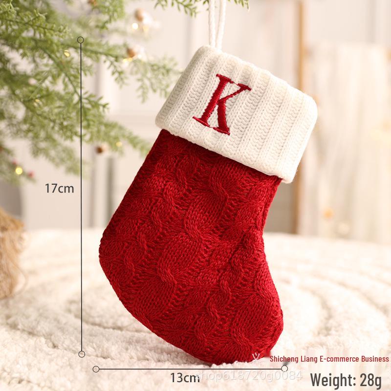 26-Letter Knitted Red Christmas Stockings - Festive Holiday Hanging Decorations