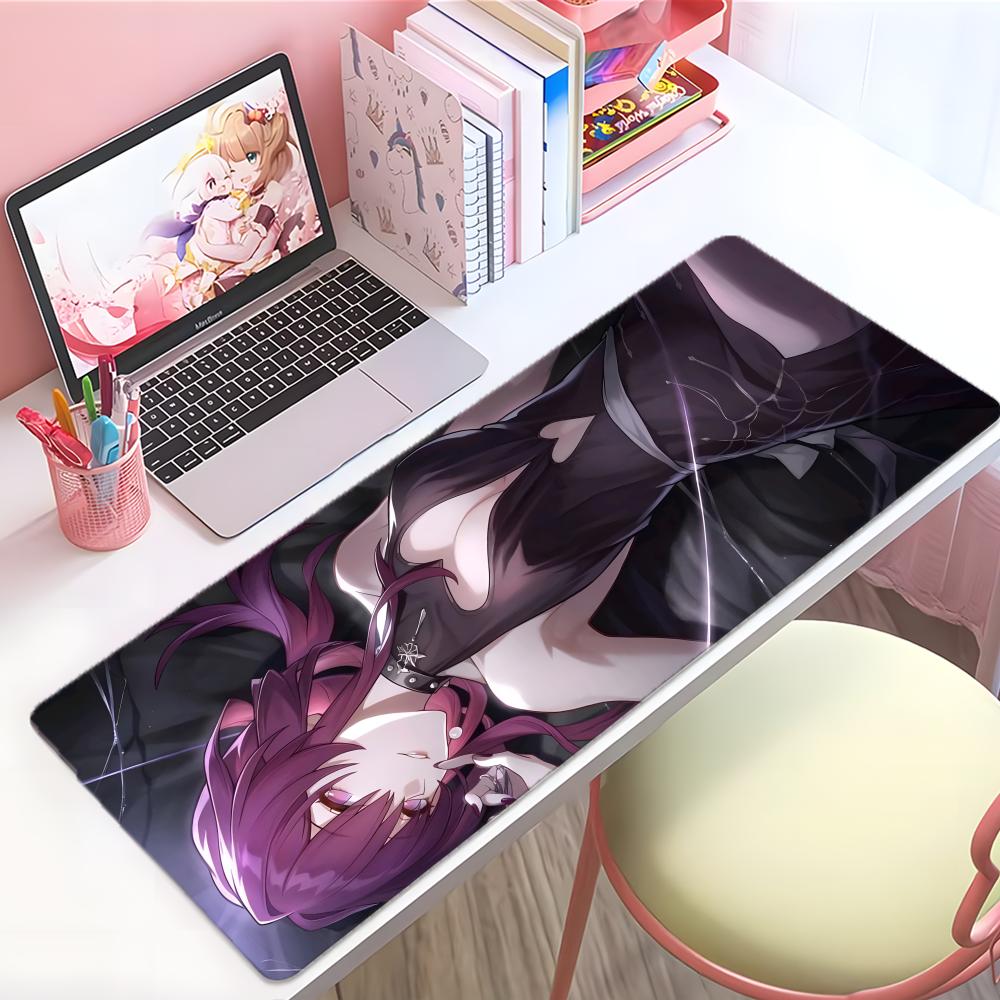 Gaming Mouse PadDesk MatAntislip BaseStitched EdgesPurple Hair Anime Girl Collage Print Keyboard Pad for Gamer Home Office