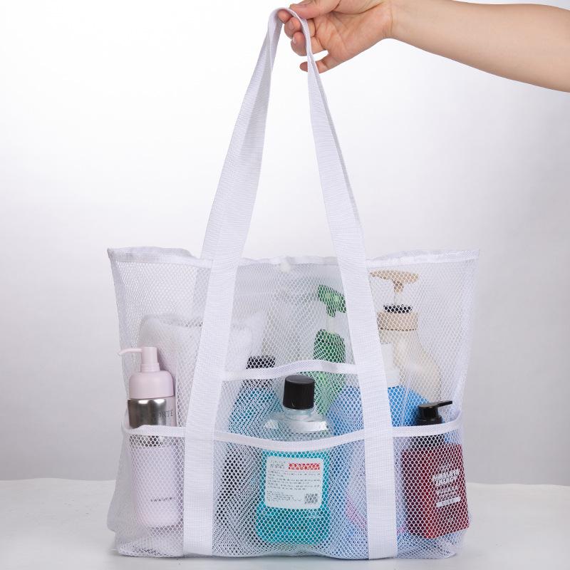 Cross-border Mesh Tote Bag: Portable Beach, Travel, and Toiletry Storage белый