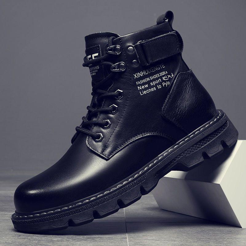 Men's 2025 Autumn High-Top Leather Work Boots - Thick-Soled Korean Style Casual Short Boots