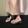 Rhinestone Bow Stiletto Cool Drag Women's Fashion Square Toe Open Toe Slim Strap Anti-Slip Wear-Resistant High Heels