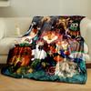 A colorful gathering of various animals and a person in a forest setting. for all seasons blanket lunch break throw gift