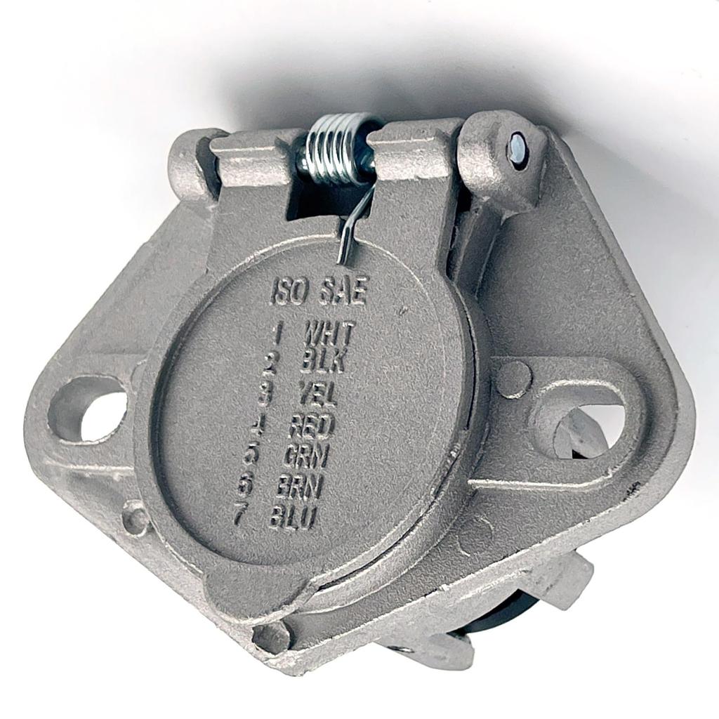 LEXOR 24V 7 Pin Trailer Wiring Socket Adapter Coupler Round Sleeve Outlet Hitch Turn Signal Tail Back Lamp Silver