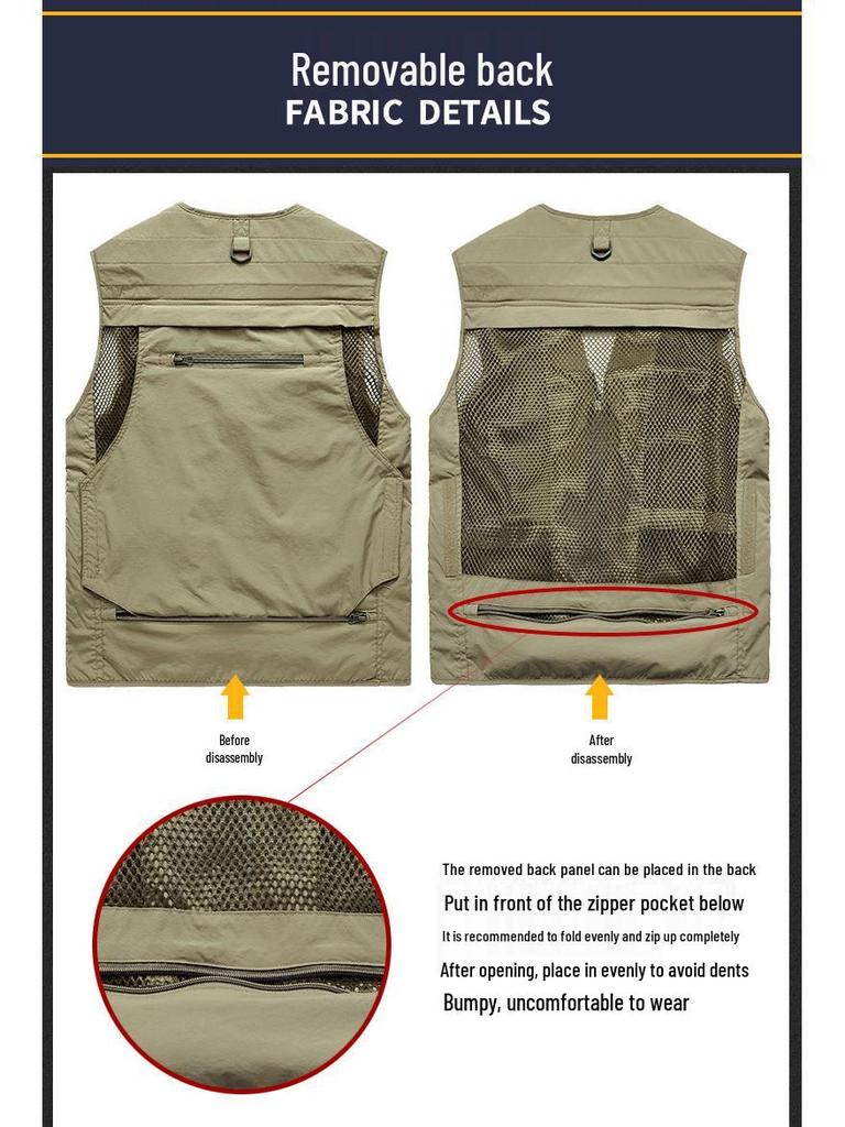 Men's Multi-Pocket Mesh Vest for Outdoor Photography and Fishing