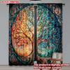 Modern Stained Glass Tree Curtains Colorful Orange Blue Forest Pattern Effect Living Room Semi Sheer Set Of 2 Made Polyester Sitting Decor