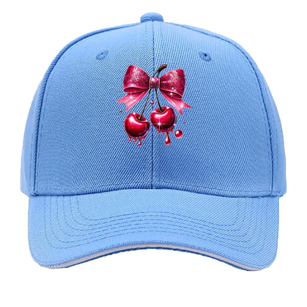 Pink Glitter Bow Dripping Cherry Graphic Design Sandwich Baseball Cap Unisex Women Sun Cap Outdoor Workouts Hat