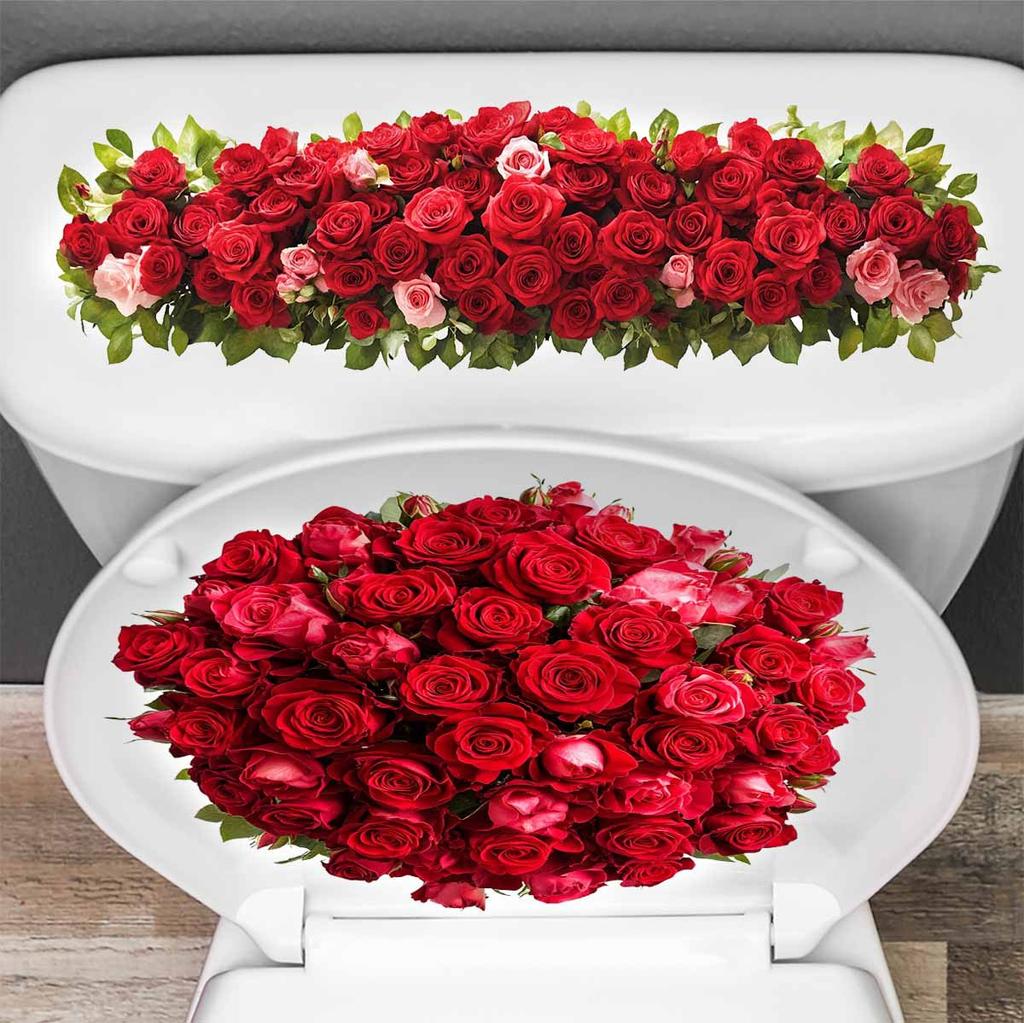 Romantic Red Rose Bouquet, Toilet Wall Stickers, Bathroom Decorative Wall Stickers