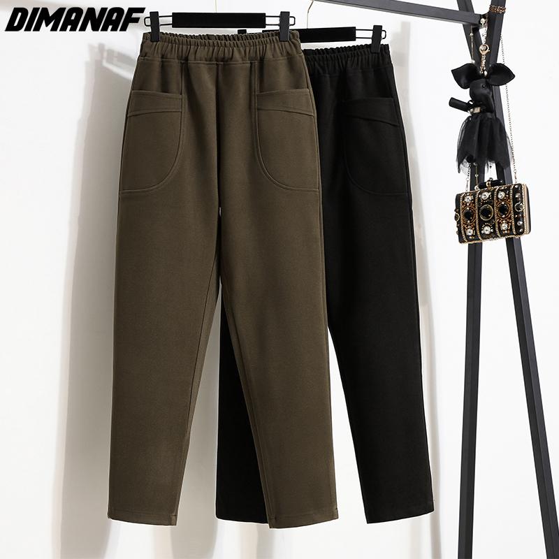 

DIMANAF 2024, весенние большие размеры, женские брюки-шаровары, винтажные брюки, свободные длинные брюки, повседневные однотонные толстые хлопковые шерстяные брюки M чёрный