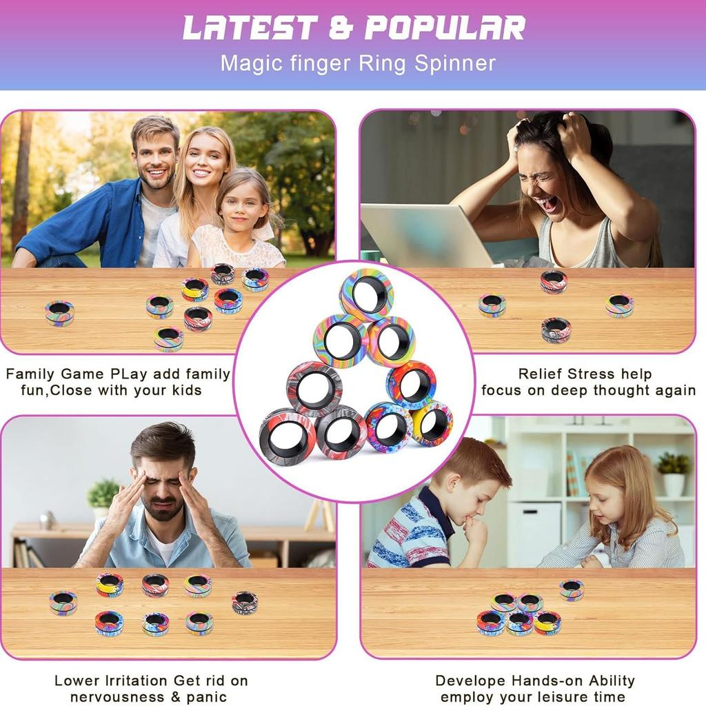 3Pcs Magnetic Rings Fidget Toy Set Adult Fidget Magnets Spinner Rings Fidget Pack Great Gift for Adults Teens Kids