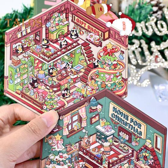 4Pcs DIY 3D House Stickers Kit Adults Kids Reusable Stress-Reducing Miniature Scene Sticker Set DIY Projects Gift