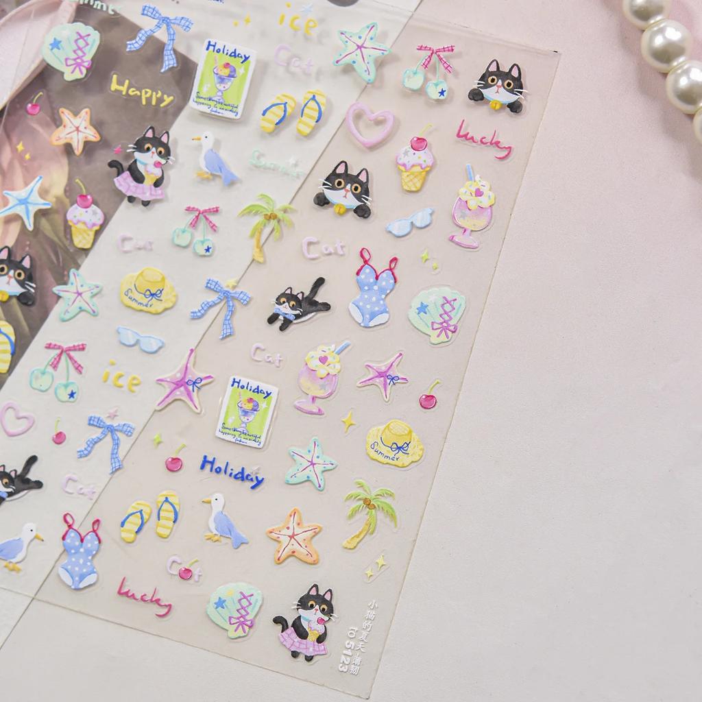 Cute Animal Face 5D Nail Art Stickers Cartoon Cat Bunny Dog Mouse Expressions Simple Self Adhesive Manicure Decal DIY