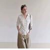 French white linen old money style shirt women's summer high-end cotton and linen waist shirt temperament five-quarter sleeve top