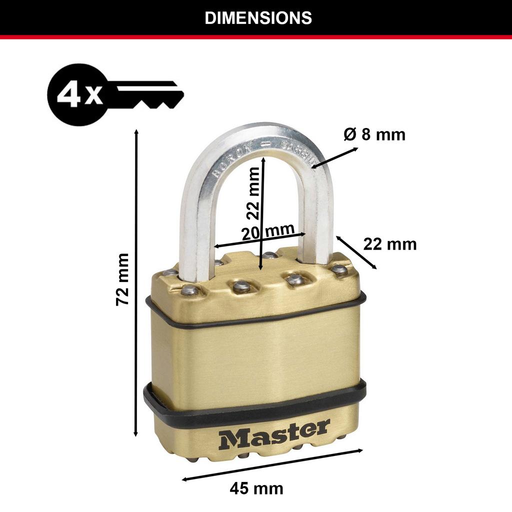 Master Lock 2 Laminated Steel Padlocks with Brass Finish, 45x72x22 mm