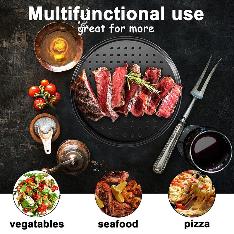 LMETJMA Pizza Pan With Holes Carbon Steel Perforated Non-Stick Pizza Tray for Oven Pizza Crisper Pan Dishwasher Safe JT139