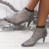 Sexy Pointed Fine Heel Big Size Hollow Rhinestone Elastic Transparent Fashion High Heel Women's Sandal Boots