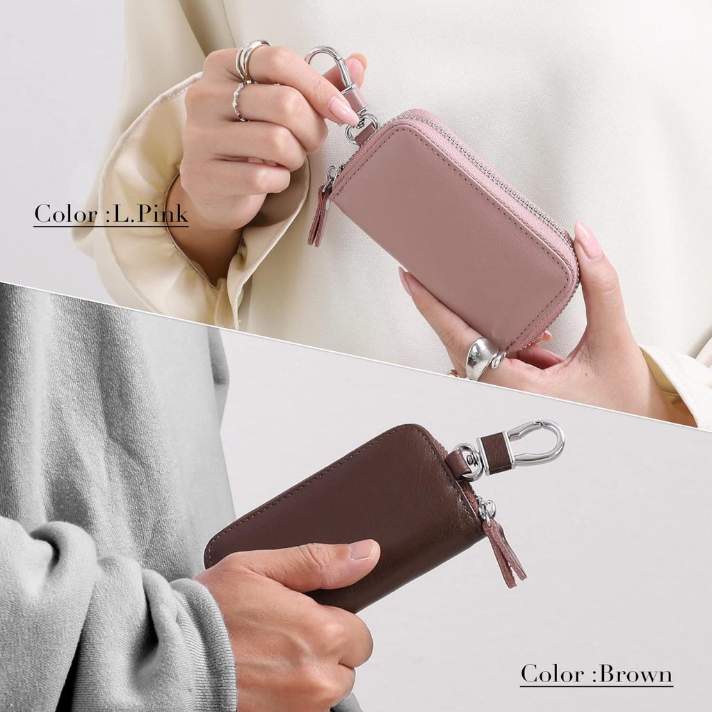 Naru Genuine Leather Key Case, Smart Key Case for Men and Women, 6-Ring Smart Key, Card Case, Key Ring, Stylish, Popular Brand (Brown)