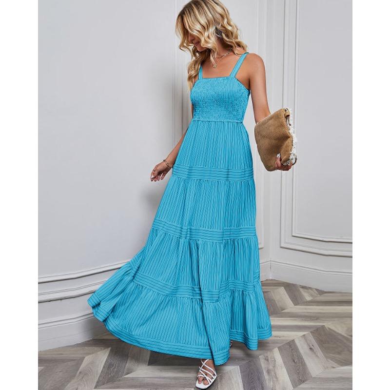 

Женское платье в полоску с подтяжками и поясом XL темно-синий