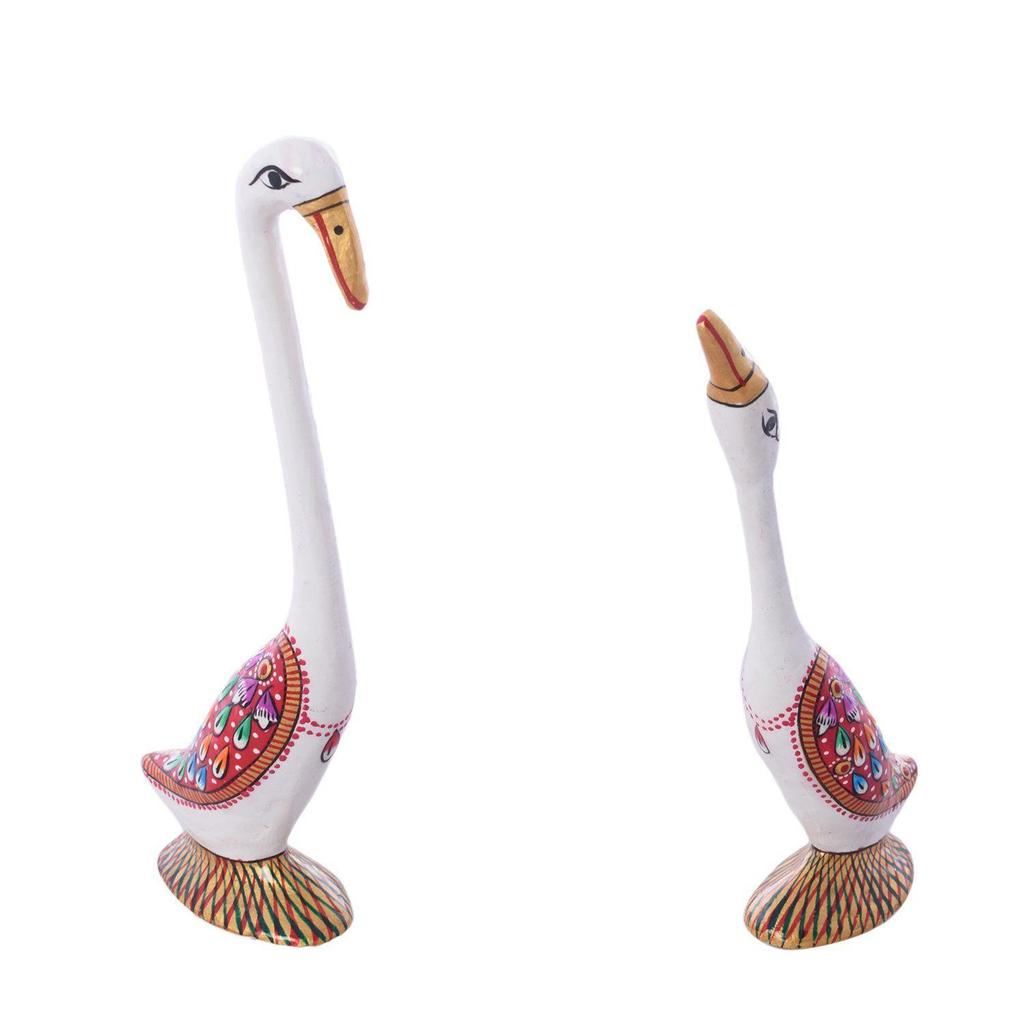 Loving Swan Couple White Meenakari Metal Figurine (8 Cm X 3 Cm X 18)