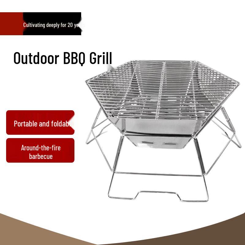 Beifu Hexagonal Camping BBQ Fire Pit with Hanging Pot and Tripod