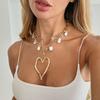 Exaggerated Metal Big Love Pendant Necklace, Fashionable Baroque Imitation Pearl Collarbone Chain Necklace