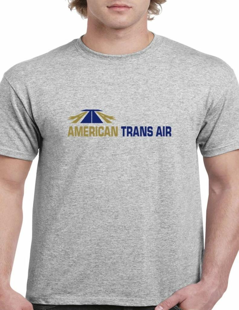 American Trans Air ATA Retro Logo Tee US Airline Sport Gray Cotton T-Shirt