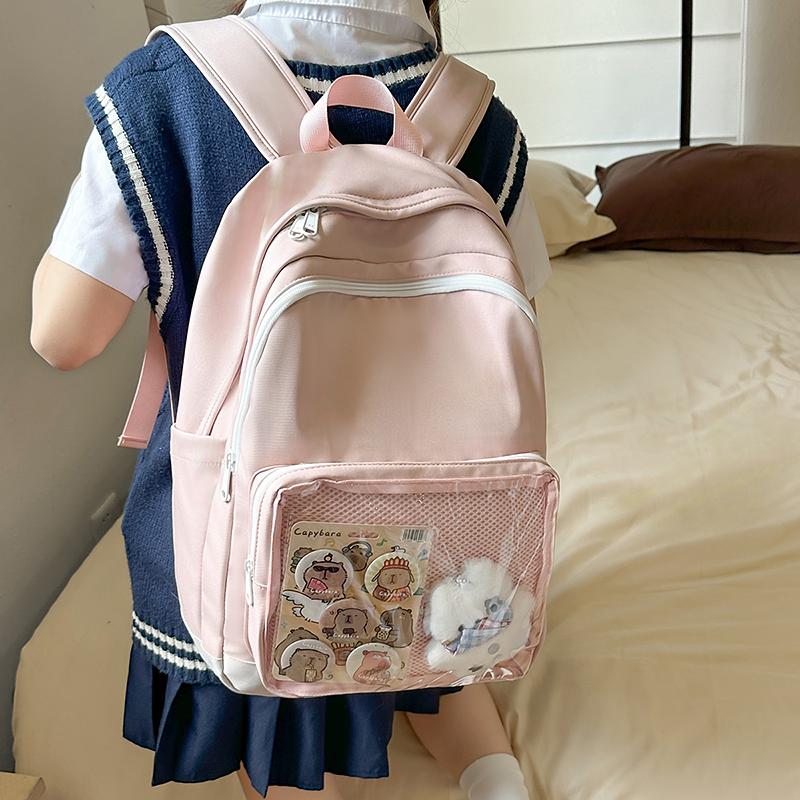 Middle School Student Backpack Solid Color Women's Large Capacity Schoolbag