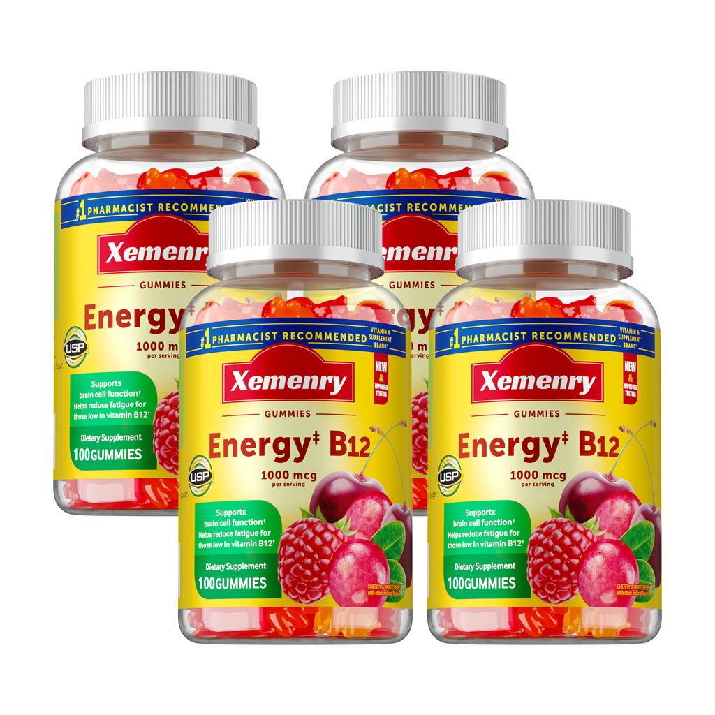 Vitamin B12 gummies, rich in vitamin B12 extract, each serving contains 1000 micrograms, suitable for adults.