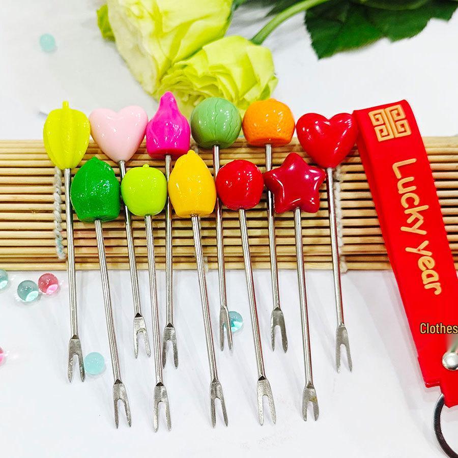 Stainless Steel Heart Fruit Fork - Creative, Cute Two-Pronged Skewer.