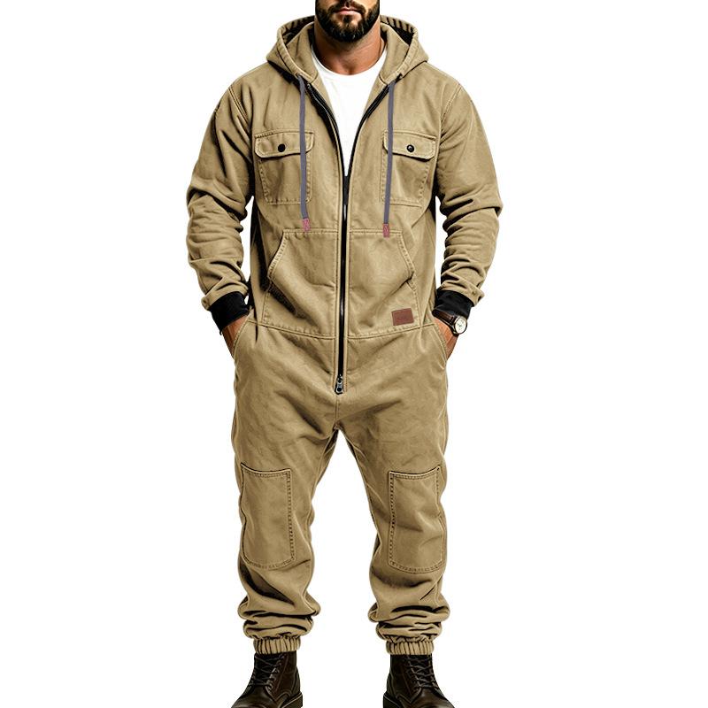 Men`s Hooded Jumpsuit Full Zip Long