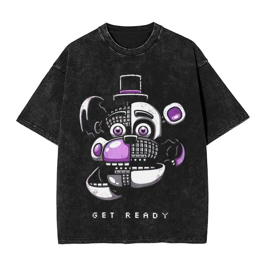 FNAF At Freddys Washed Streetwear Hip Hop Novelty T-Shirts Tees for Men Women Cotton Oversised Soft Comfort Short Sleeve
