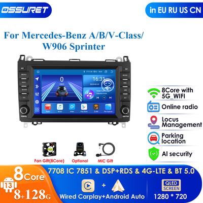 Autoradio 8" pour Mercedes Benz W169 W245 B200 W906 Sprinter W639 Vito CarPlay sans fil Android Auto 4G DSP RDS 2din DVD Écran intelligent