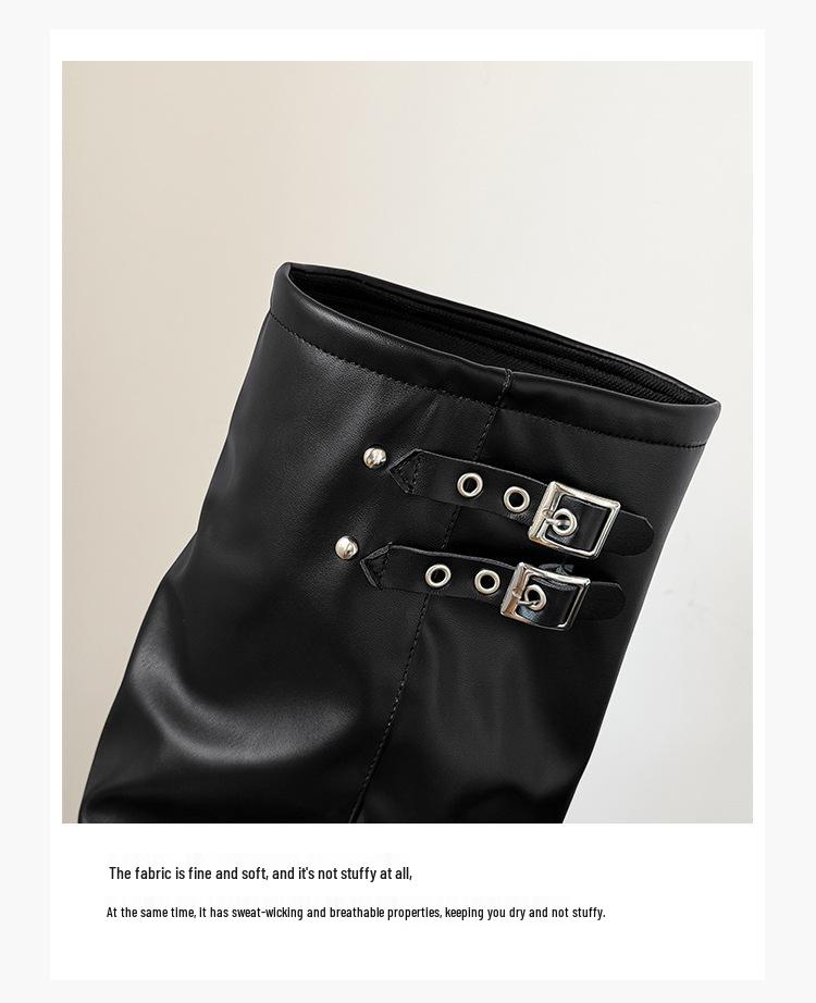 Women's Knee-High Platform Boots with Thick Soles, Height-Increasing Ruched Design, Martin Style, Sizes 34-45.