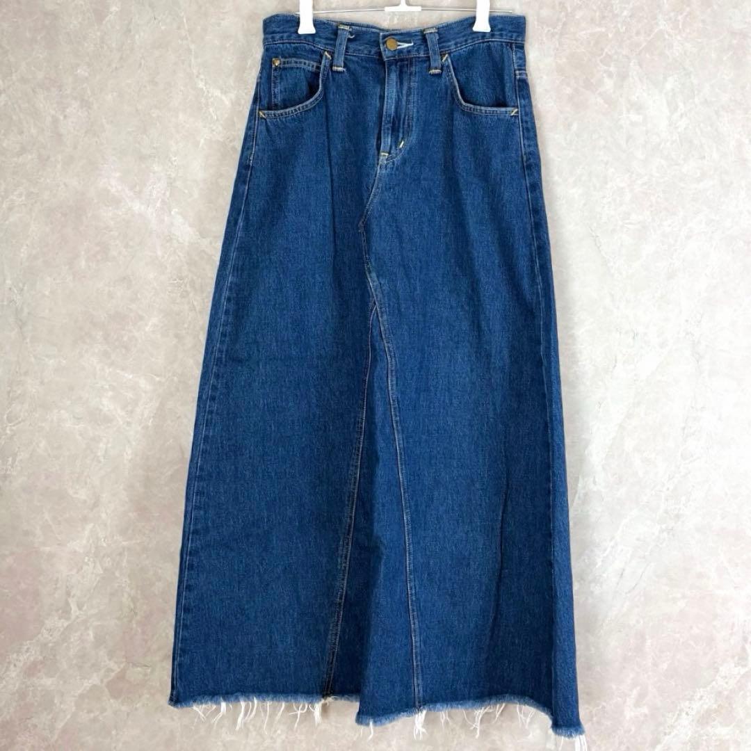 [Listed in May] Leeearth denim long skirt maxi length hem fringe M
