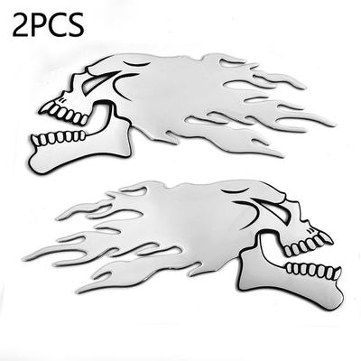 Motorka Motocykl Tank Auto Sliver Flaming Skull 3D Gel Samolepka Obtisky L/R Pair