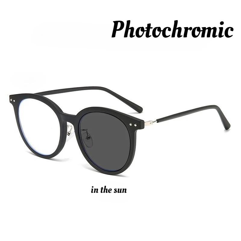 

Unisex New Round Large Frame Photochromic Myopia Glasses Women s Fashion Retro HD Anti-blue Light Myopia Glasses To -3.0-3.5-4.0 -4.0 матовий чорний колір