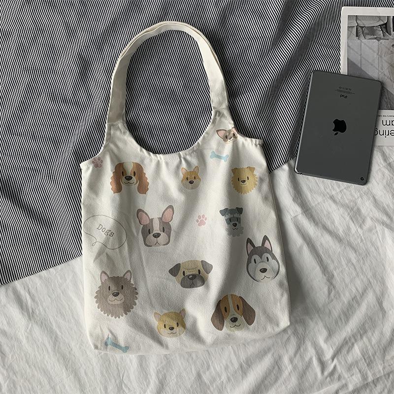 Dog Illustration Canvas Bag Shoulder Vintage