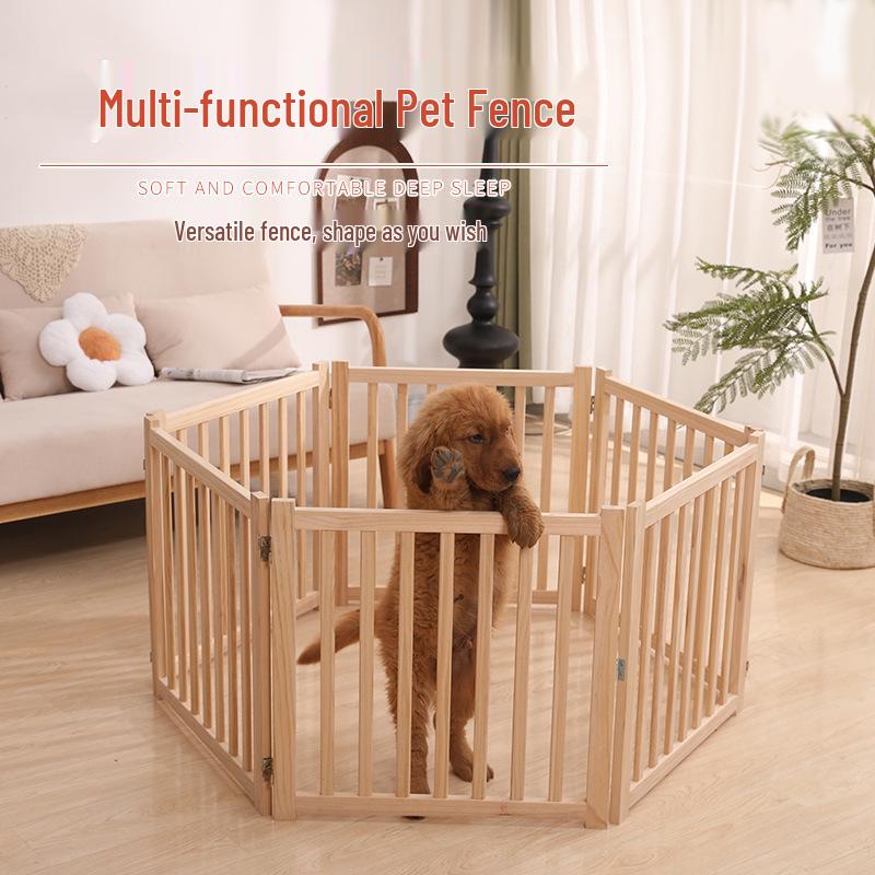 Foldable Solid Wood Dog Fence - Detachable, Easy to Store, Eco-Friendly, Natural Finish, Versatile Dog Cage