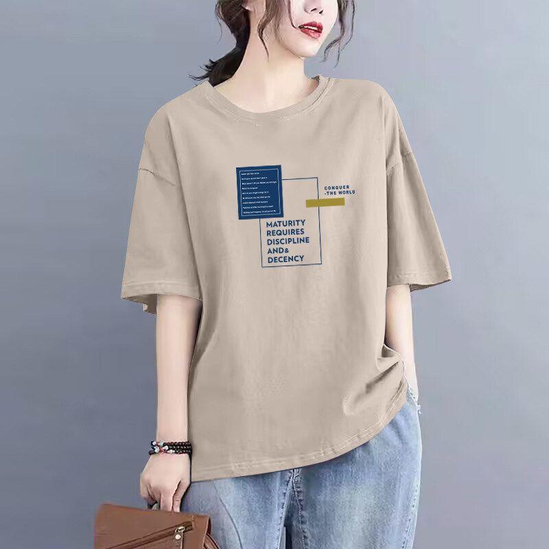 Foreign Trade Export Clearance 100% Pure Cotton Short sleeve Casual T-shirt Women Loose Fashion Clothes Temperament Half Sleeve Top Summer