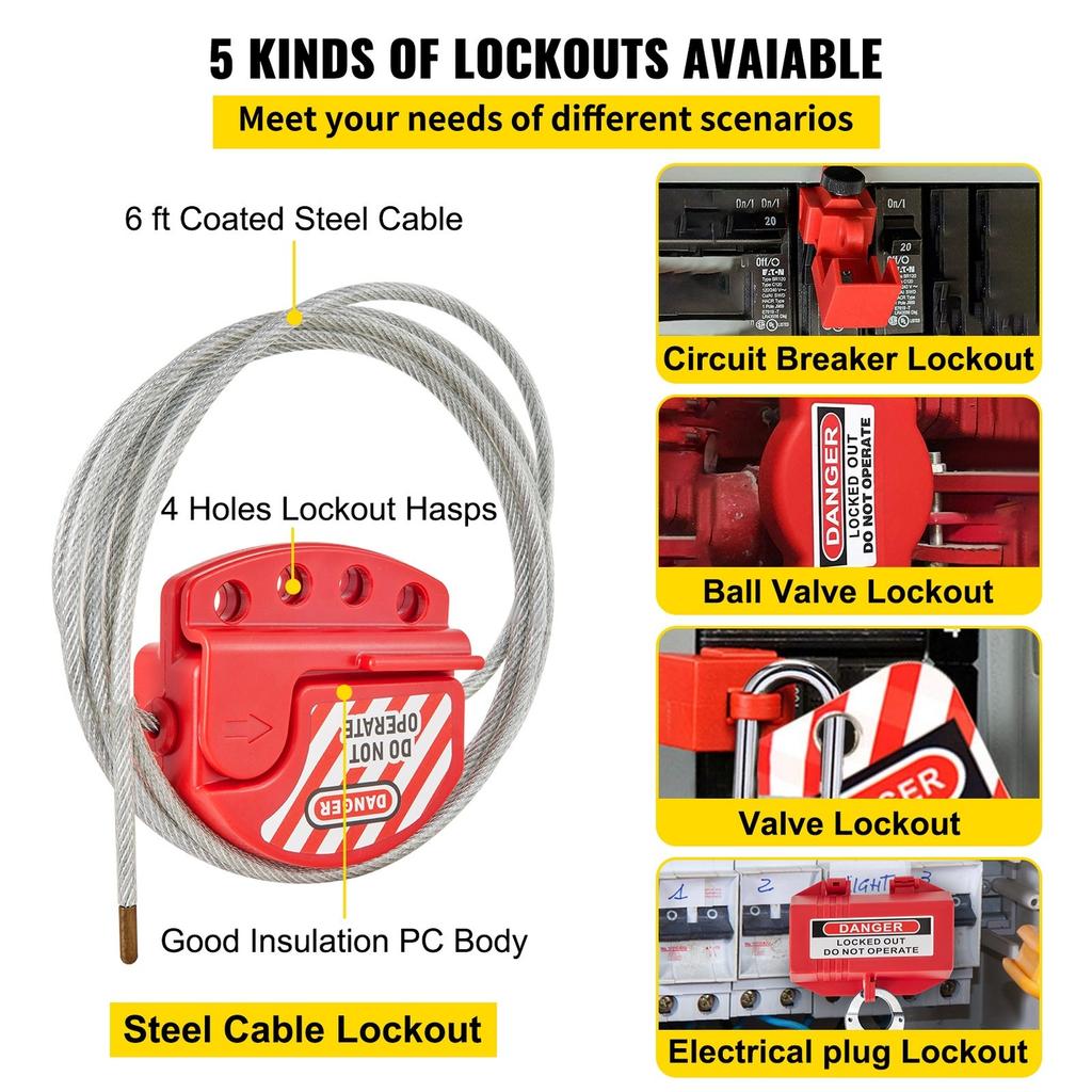 42 PCS Lockout Tagout Kits, Electrical Safety Loto Kit Includes Padlocks, 5 Kinds of Lockouts, Hasps, Tags & Ties, Box, Lockout Safety Tools for