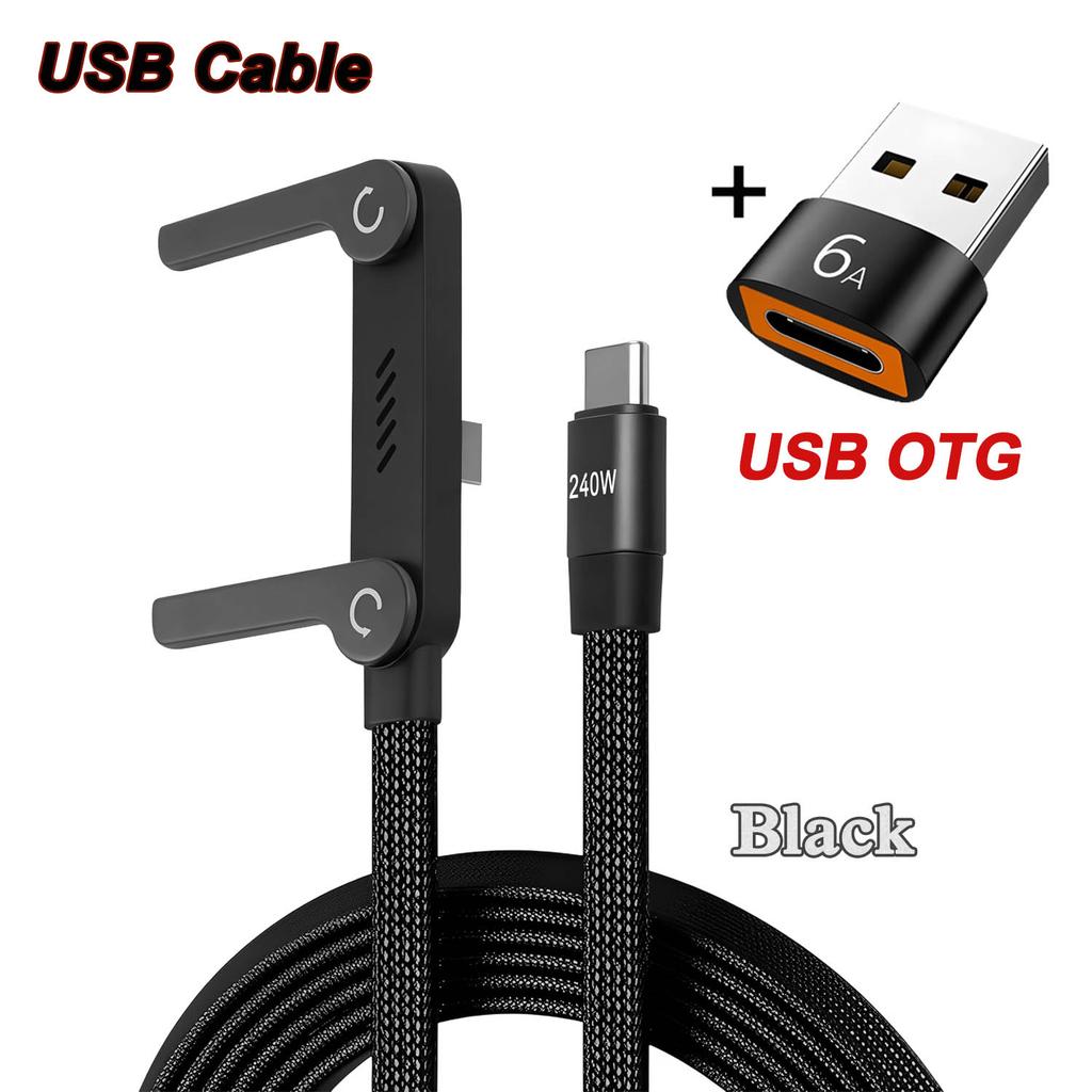 240W 2-in-1 Fast Charging Foldable Bracket Data Cable Type-C To Type-C USB To Type-C Data Wire with OTG Phone Stand